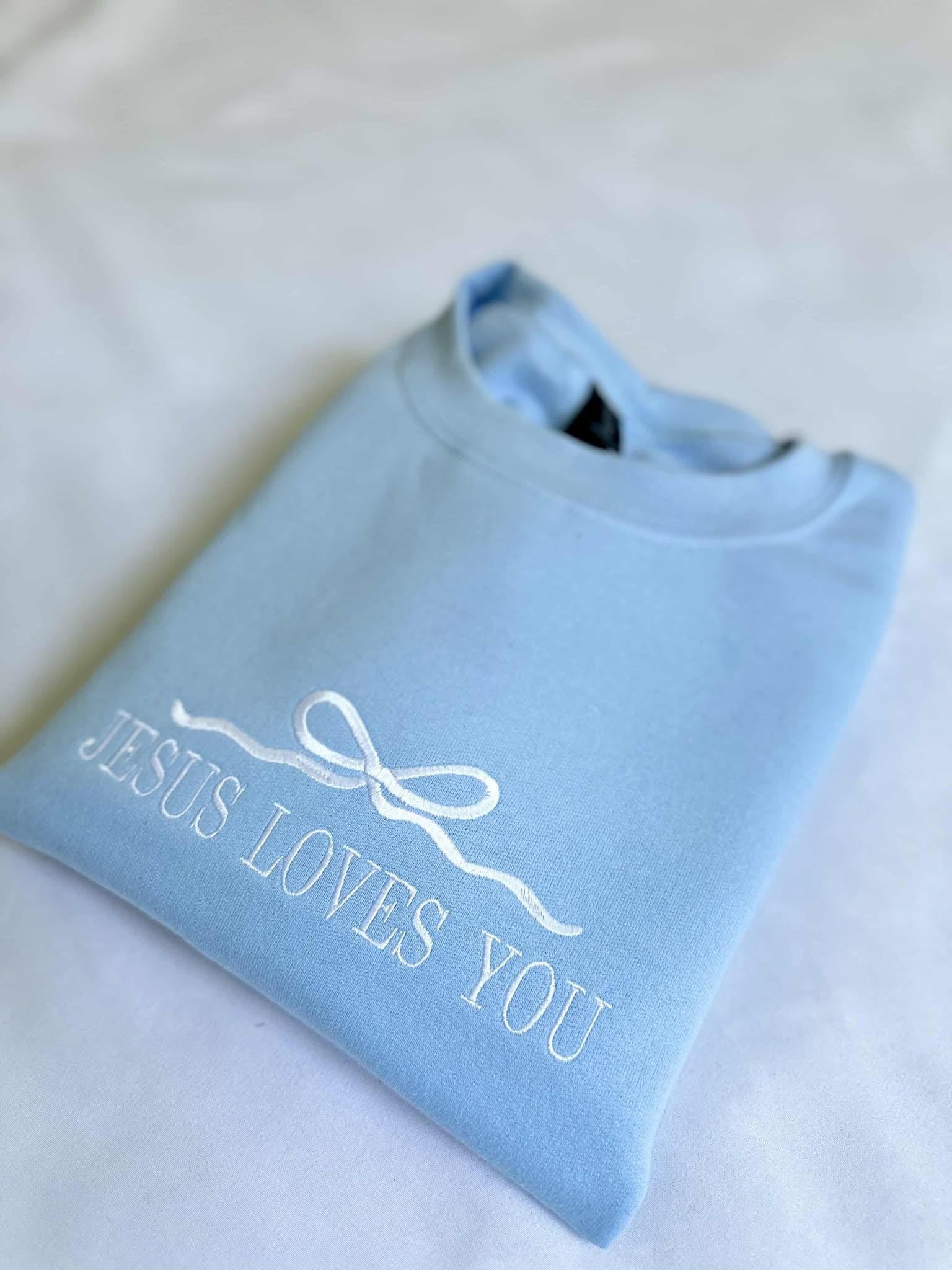 Jesus Loves You Embroidered Crewneck, Christian Embroidered Sweatshirt, He left the 99 Embroidered Sweatshirt, Gift For Her